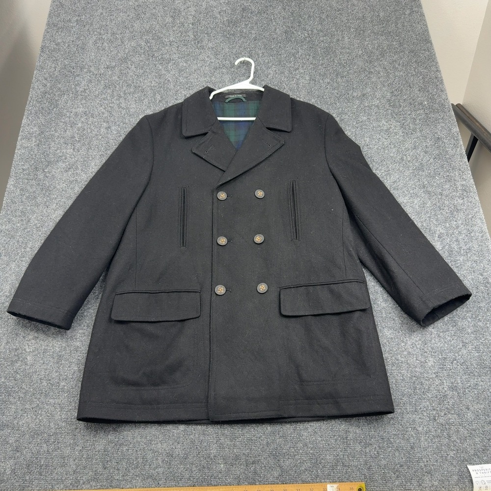 Lauren Ralph Lauren Peacoat Mens 46R Black Wool Blend‎ Double Breasted Classic